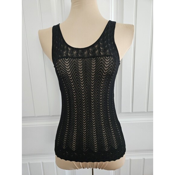 Zara Black Viscose Open Knit Tank Top Stretch Soft Sz S - Picture 1 of 10